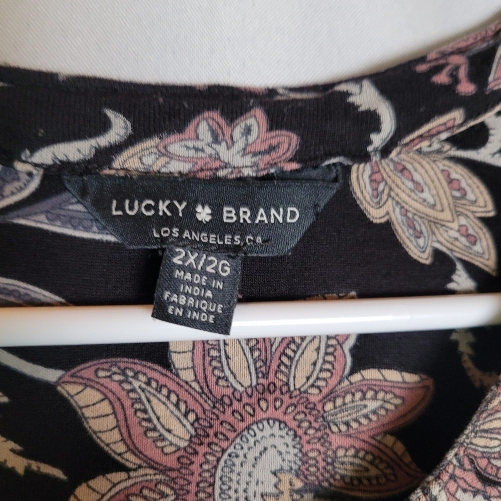 Lucky Brand Women's Size 2X Plus Floral 3/4 Sleeve Vneck Blouse Top - Picture 3 of 10